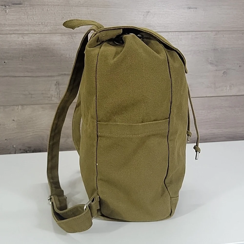 Baggu Olive Green Canvas Drawstring Backpack